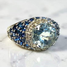 Contemporary Estate Aquamarine Sapphire & Diamond Ring 14K White Gold