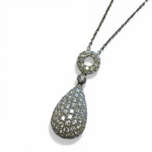 Contemporary Estate Teardrop Shaped Diamond Cluster Pendant 18K White Gold