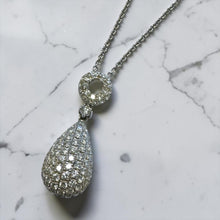 Contemporary Estate Teardrop Shaped Diamond Cluster Pendant 18K White Gold