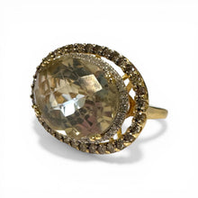 Contemporary Estate Quartz & Diamond Cocktail Ring 14K Yellow Gold