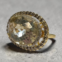 Contemporary Estate Quartz & Diamond Cocktail Ring 14K Yellow Gold