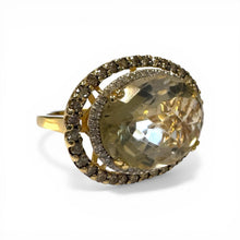 Contemporary Estate Quartz & Diamond Cocktail Ring 14K Yellow Gold