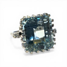 Vintage 7.5 Carat Aquamarine & Diamond Cocktail Ring 14K White Gold