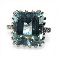 Vintage 7.5 Carat Aquamarine & Diamond Cocktail Ring 14K White Gold