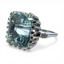 Vintage 7.5 Carat Aquamarine & Diamond Cocktail Ring 14K White Gold