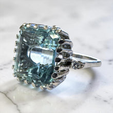 Vintage 7.5 Carat Aquamarine & Diamond Cocktail Ring 14K White Gold