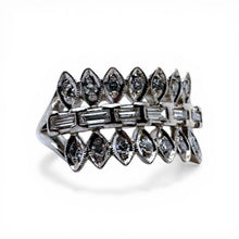 Vintage Retro Era Baguette Diamond Cocktail Ring 14K White Gold