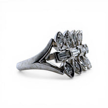 Vintage Retro Era Baguette Diamond Cocktail Ring 14K White Gold