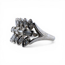 Vintage Retro Era Baguette Diamond Cocktail Ring 14K White Gold