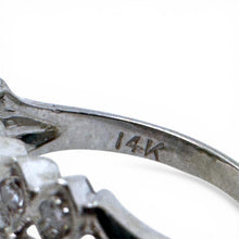 Vintage Retro Era Baguette Diamond Cocktail Ring 14K White Gold