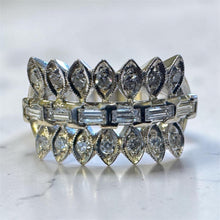 Vintage Retro Era Baguette Diamond Cocktail Ring 14K White Gold