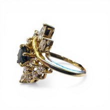 Vintage Retro Sapphire & Diamond Cocktail Ring 14K Yellow Gold