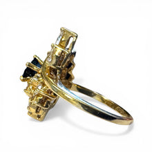 Vintage Retro Sapphire & Diamond Cocktail Ring 14K Yellow Gold