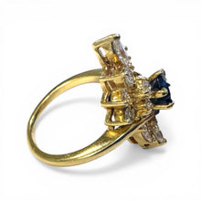 Vintage Retro Sapphire & Diamond Cocktail Ring 14K Yellow Gold