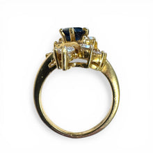 Vintage Retro Sapphire & Diamond Cocktail Ring 14K Yellow Gold