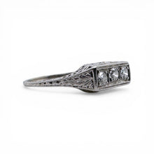 Vintage Petite Art Deco Platinum Three Stone Diamond Ring