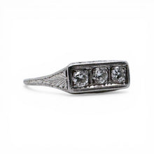 Vintage Petite Art Deco Platinum Three Stone Diamond Ring