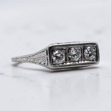 Vintage Petite Art Deco Platinum Three Stone Diamond Ring