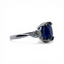 Contemporary 3.15 Carat Royal Blue Sapphire & Diamond Platinum Ring GIA