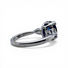 Contemporary 3.15 Carat Royal Blue Sapphire & Diamond Platinum Ring GIA