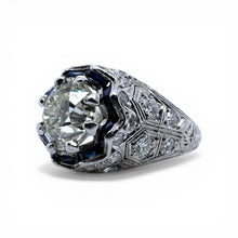 Vintage 2.13 Carat Old European Cut Platinum Diamond Engagement Ring GIA