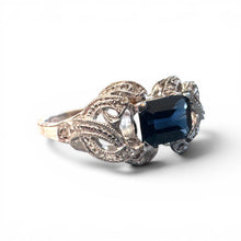 Vintage Sapphire Cocktail Ring 18K White Gold