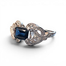 Vintage Sapphire Cocktail Ring 18K White Gold