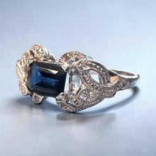 Vintage Sapphire Cocktail Ring 18K White Gold