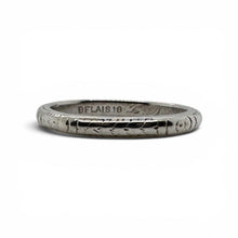 Vintage Belais Engraved Band 18K White Gold Size 5