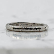 Vintage Belais Engraved Band 18K White Gold Size 5