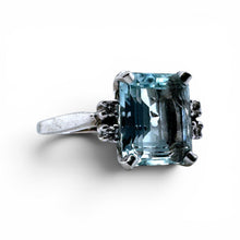 Vintage 2.5 Carat Aquamarine & Diamond Ring 14K White Gold