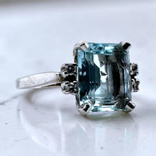 Vintage 2.5 Carat Aquamarine & Diamond Ring 14K White Gold