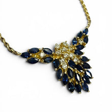 Vintage Sapphire & Diamond Cluster Necklace 14K Yellow Gold