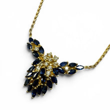 Vintage Sapphire & Diamond Cluster Necklace 14K Yellow Gold