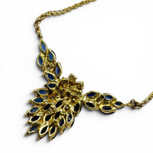 Vintage Sapphire & Diamond Cluster Necklace 14K Yellow Gold