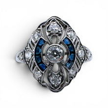 Vintage Art Deco Diamond & Sapphire Platinum Cocktail Ring