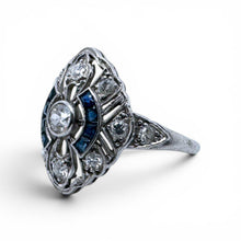 Vintage Art Deco Diamond & Sapphire Platinum Cocktail Ring