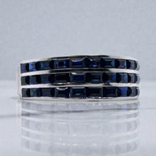 Triple Row Sapphire Band 18K White Gold