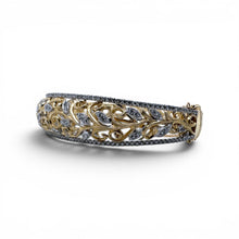 Two Toned Diamond Filigree Style Bangle Bracelet 14K Gold