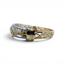 Two Toned Diamond Filigree Style Bangle Bracelet 14K Gold