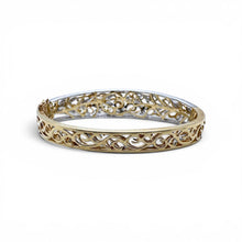 Two Toned Diamond Filigree Style Bangle Bracelet 14K Gold