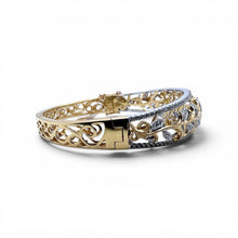 Two Toned Diamond Filigree Style Bangle Bracelet 14K Gold