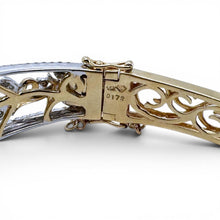 Two Toned Diamond Filigree Style Bangle Bracelet 14K Gold