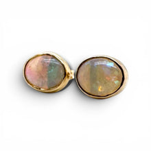 Vintage Opal Stud Earrings 14K Yellow Gold
