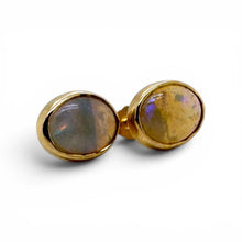 Vintage Opal Stud Earrings 14K Yellow Gold