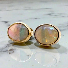 Vintage Opal Stud Earrings 14K Yellow Gold