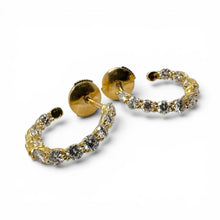Vintage Diamond Huggie Hoop Earrings 18K Yellow Gold