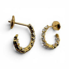 Vintage Diamond Huggie Hoop Earrings 18K Yellow Gold