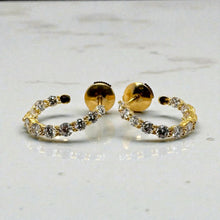 Vintage Diamond Huggie Hoop Earrings 18K Yellow Gold