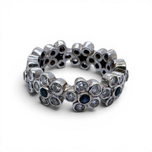 Platinum Sapphire & Diamond Flower Eternity Band Size 6.5